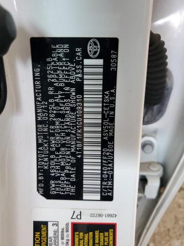 4T1BF1FK1CU109310 - 2012 TOYOTA CAMRY BASE Weiß Foto 12