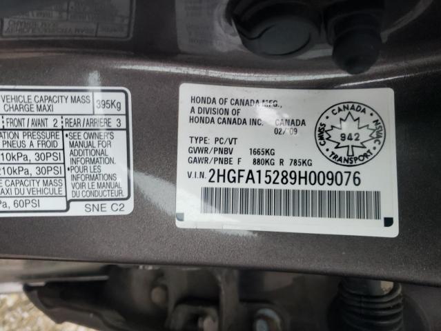 2HGFA15289H009076 - 2009 HONDA CIVIC DX GRAY photo 12