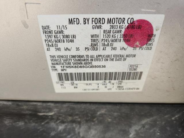 1FM5K8D85GGB50536 - 2016 FORD EXPLORER XLT SILVER photo 13