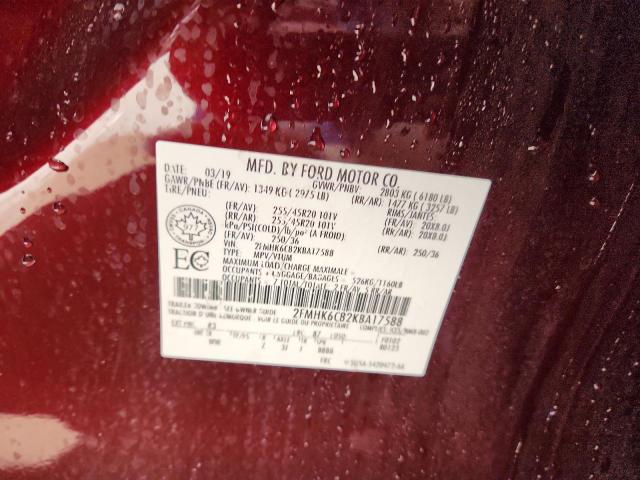 2FMHK6C82KBA17588 - 2019 FORD FLEX SEL Bordeaux photo 14