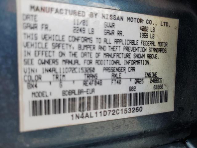 1N4AL11D72C153260 - 2002 NISSAN ALTIMA BASE GREEN photo 12