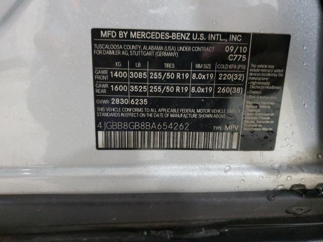 4JGBB8GB8BA654262 - 2011 MERCEDES-BENZ ML 350 4MATIC SILVER photo 13