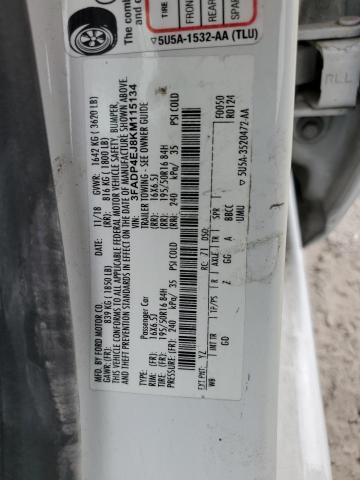 3FADP4EJ8KM115134 - 2019 FORD FIESTA SE WHITE photo 12