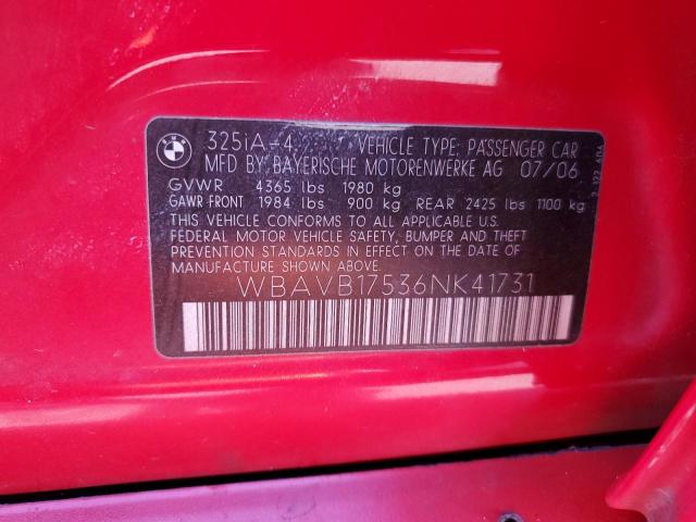 WBAVB17536NK41731 - 2006 BMW 3 SERIES I AUTOMATIC RED photo 12