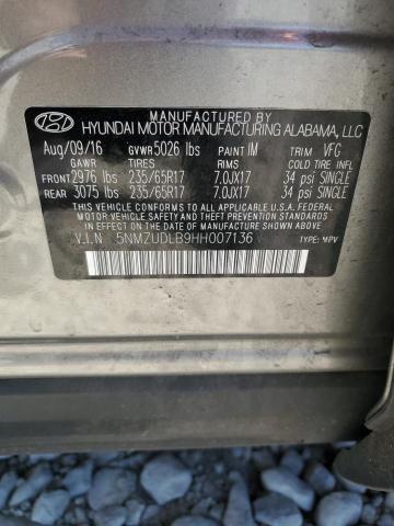 5NMZUDLB9HH007136 - 2017 HYUNDAI SANTA FE S 银色 照片 12