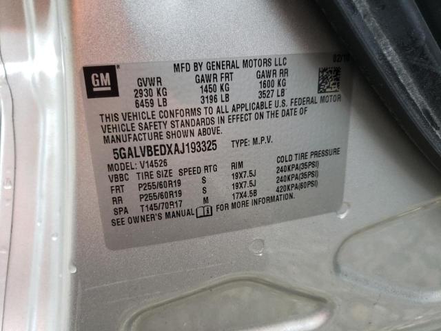 5GALVBEDXAJ193325 - 2010 BUICK ENCLAVE CXL SILVER photo 13