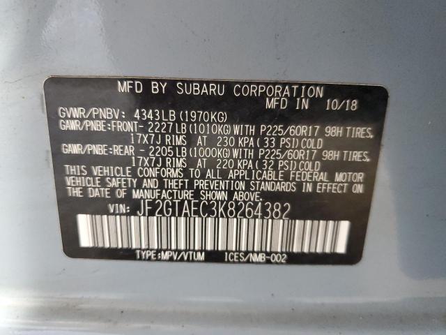 JF2GTAEC3K8264382 - 2019 SUBARU CROSSTREK PREMIUM Կապույտ լուսանկար 12