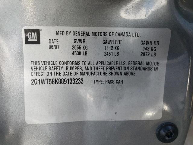 2G1WT58K889133233 - 2008 CHEVROLET IMPALA LT GRAY photo 12