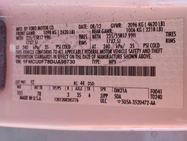 1FMCU0F78DUA98730 - 2013 FORD ESCAPE S თეთრი ფოტო 13