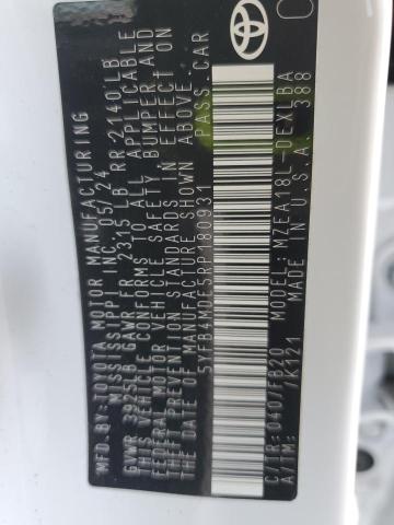 5YFB4MDE5RP180931 - 2024 TOYOTA COROLLA LE თეთრი ფოტო 12