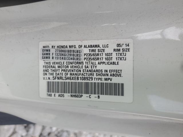 5FNRL5H6XEB108929 - 2014 HONDA ODYSSEY EXL WHITE photo 13