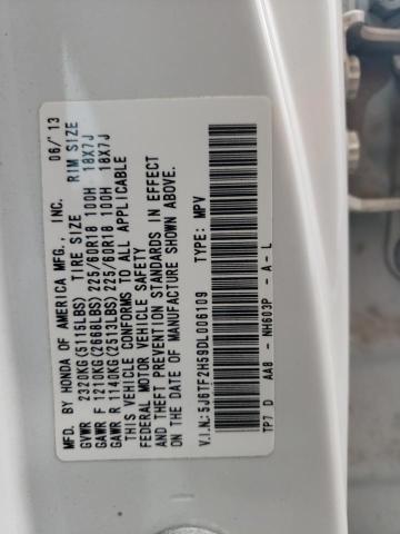 5J6TF2H59DL006109 - 2013 HONDA CROSSTOUR EXL თეთრი ფოტო 13