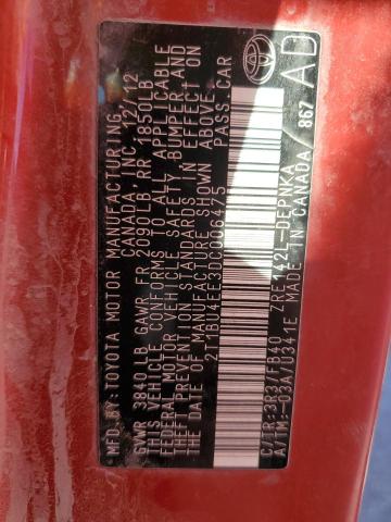 2T1BU4EE3DC006475 - 2013 TOYOTA COROLLA BASE RED photo 13