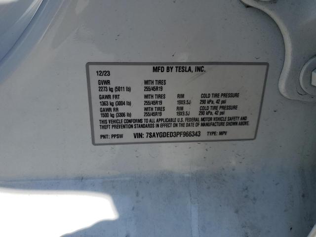 7SAYGDED3PF966343 - 2023 TESLA MODEL Y Белый фото 12