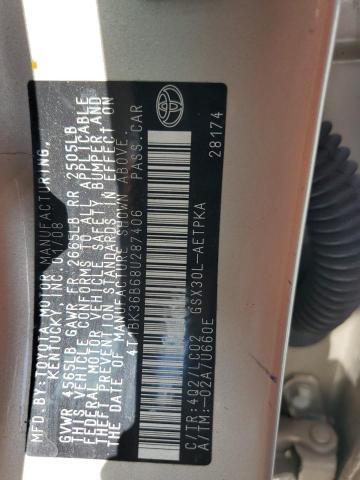 4T1BK36B68U287406 - 2008 TOYOTA AVALON XL ოქროსფერი ფოტო 12