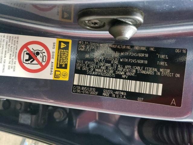 5TDJKRFH1GS500515 - 2016 TOYOTA HIGHLANDER XLE BLUE photo 13