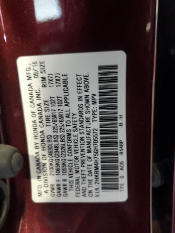 2HKRM4H75GH705572 - 2016 HONDA CR-V EXL MAROON photo 12