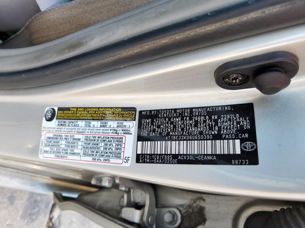 4T1BE32K06U650390 - 2006 TOYOTA CAMRY LE SILVER photo 22