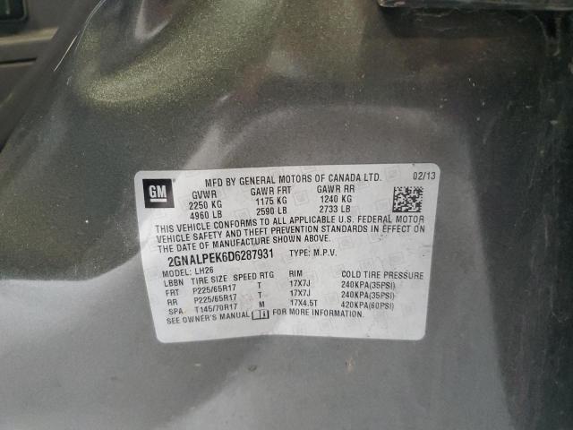 2GNALPEK6D6287931 - 2013 CHEVROLET EQUINOX LT GRAY photo 13