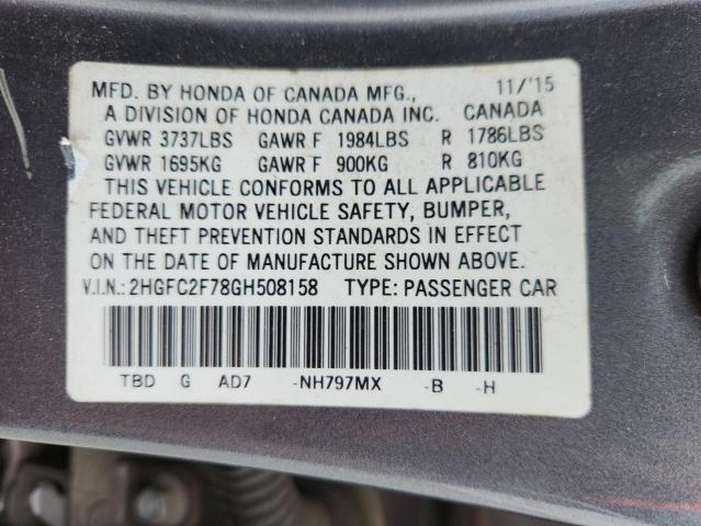 2HGFC2F78GH508158 - 2016 HONDA CIVIC EX GRAY photo 12