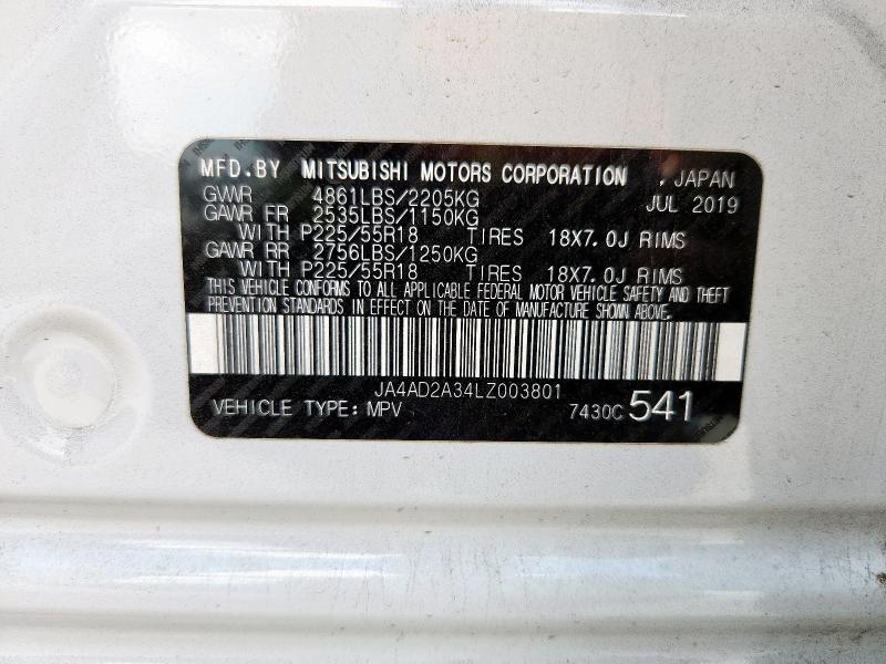 JA4AD2A34LZ003801 - 2020 MITSUBISHI OUTLANDER ES WHITE photo 13