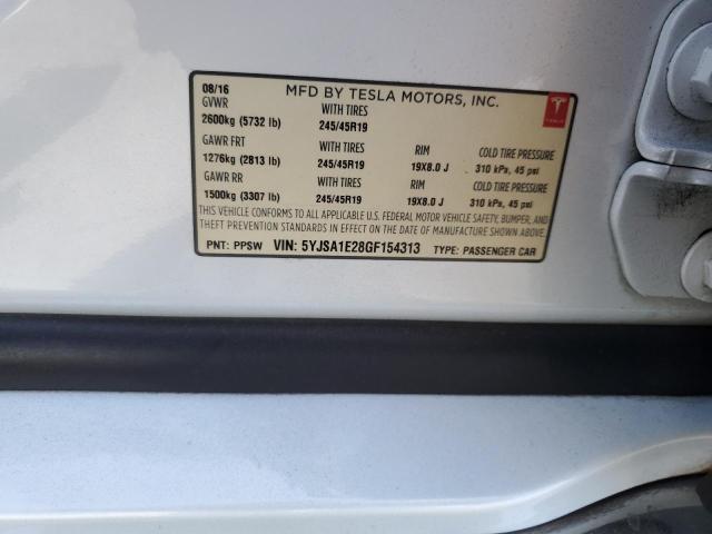 5YJSA1E28GF154313 - 2016 TESLA MODEL S 白色 照片 12