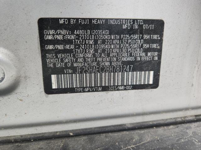 JF2SHAEC2BH781247 - 2011 SUBARU FORESTER LIMITED Արծաթագույն լուսանկար 13