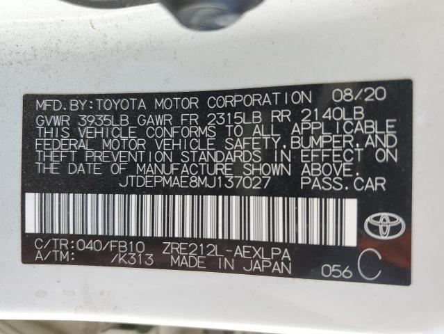 JTDEPMAE8MJ137027 - 2021 TOYOTA COROLLA LE თეთრი ფოტო 12