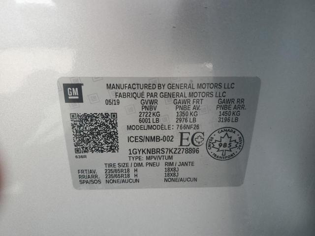 1GYKNBRS7KZ278896 - 2019 CADILLAC XT5 SILVER photo 13