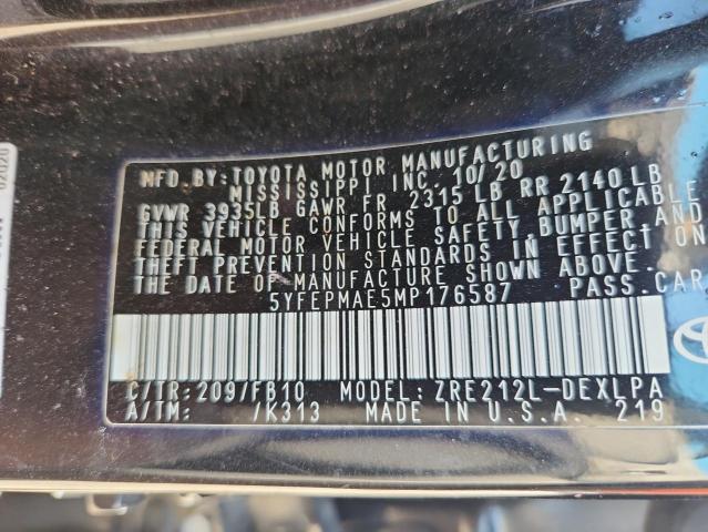 5YFEPMAE5MP176587 - 2021 TOYOTA COROLLA LE Schwarz Foto 12