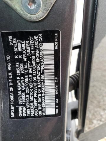 SHHFK7H45KU213193 - 2019 HONDA CIVIC SPORT Сұр фото 12