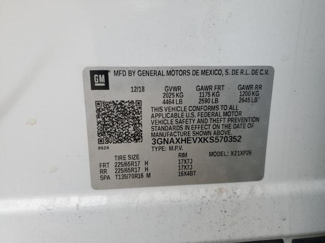 3GNAXHEVXKS570352 - 2019 CHEVROLET EQUINOX LS თეთრი ფოტო 14