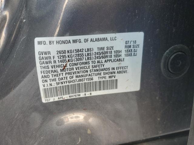 5FNYF6H37JB071556 - 2018 HONDA PILOT EX GRAY photo 13