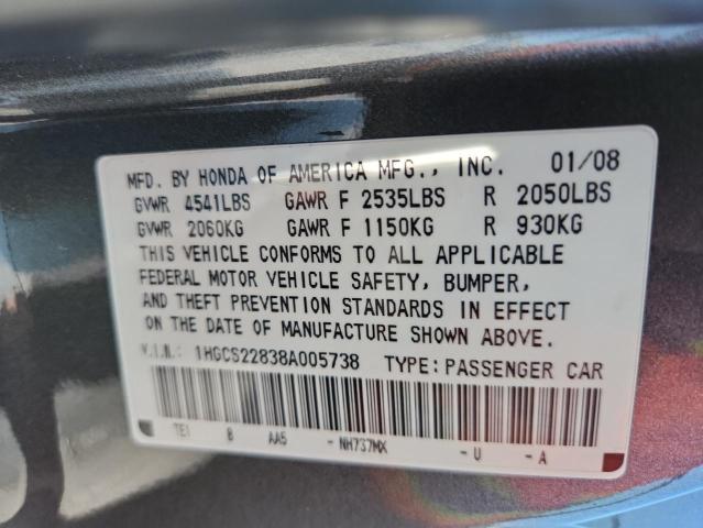 1HGCS22838A005738 - 2008 HONDA ACCORD EXL ნაცრისფერი ფოტო 13