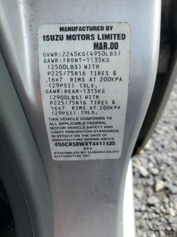 4S6CK58WXY4411135 - 2000 HONDA PASSPORT EX SILVER photo 13