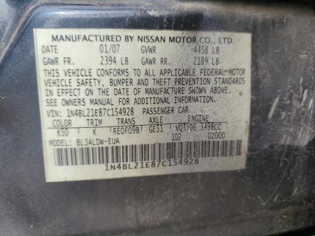 1N4BL21E87C154928 - 2007 NISSAN ALTIMA 3.5SE GRAY photo 12