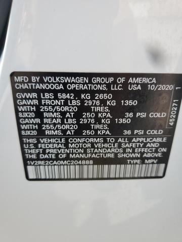 1V2RE2CA0MC204888 - 2021 VOLKSWAGEN ATLAS CROS SE Biały zdjęcie 14