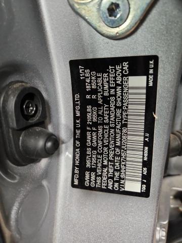 SHHFK7H57JU208780 - 2018 HONDA CIVIC EX Gümüş fotoğraf 12