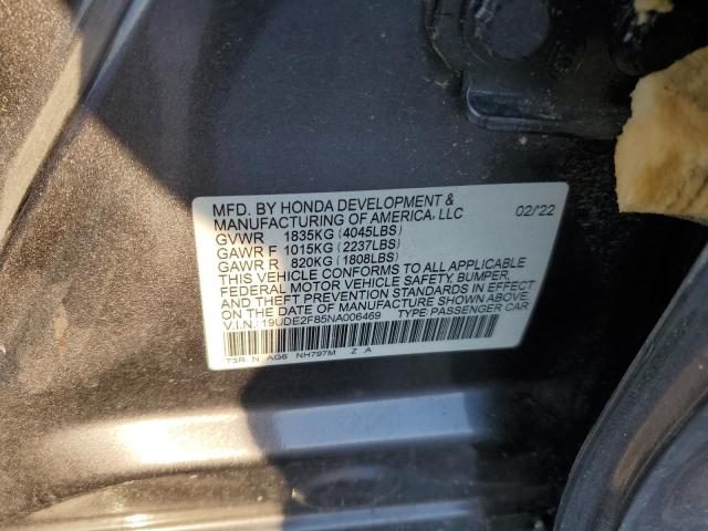 19UDE2F85NA006469 - 2022 ACURA ILX PREMIUM A-SPEC GRAY photo 12