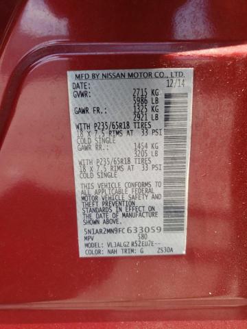 5N1AR2MN9FC633059 - 2015 NISSAN PATHFINDER S 勃艮第红 照片 13