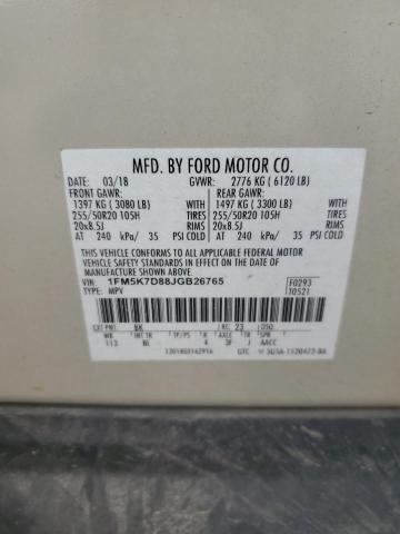 1FM5K7D88JGB26765 - 2018 FORD EXPLORER XLT Qəhvəyi foto 14