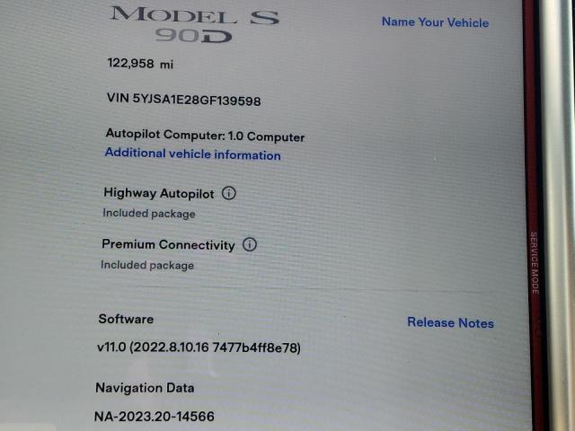 5YJSA1E28GF139598 - 2016 TESLA MODEL S Սպիտակ լուսանկար 9