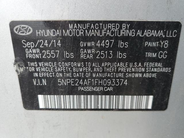 5NPE24AF1FH093374 - 2015 HYUNDAI SONATA SE SILVER photo 13