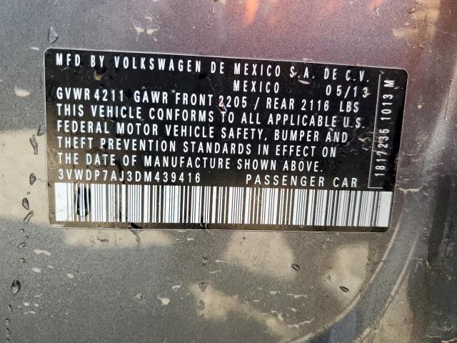 3VWDP7AJ3DM439416 - 2013 VOLKSWAGEN JETTA SE GRAY photo 12