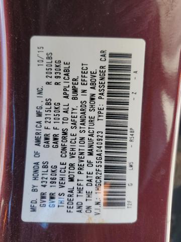 1HGCR2F55GA040923 - 2016 HONDA ACCORD SPORT ბურგუნდია ფოტო 12