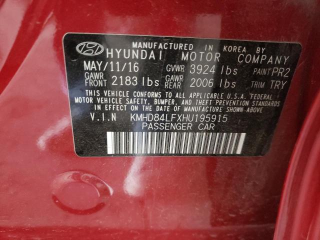 KMHD84LFXHU195915 - 2017 HYUNDAI ELANTRA SE MAROON photo 12