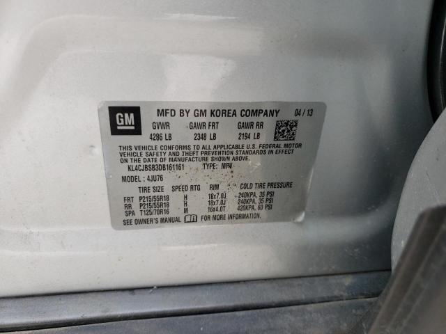 KL4CJBSB3DB161161 - 2013 BUICK ENCORE CONVENIENCE SILVER photo 12