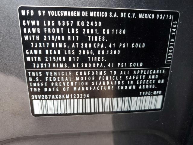 3VV2B7AX8KM123294 - 2019 VOLKSWAGEN TIGUAN SE Сірий фото 13