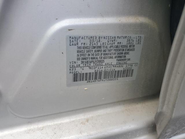 3N1AB7APXJY288025 - 2018 NISSAN SENTRA S SILVER photo 12