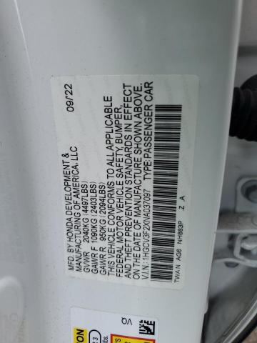 1HGCV3F2XNA037097 - 2022 HONDA ACCORD HYBRID SPORT WHITE photo 12